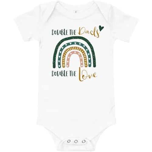 Double the Dads Double the Love Gay Dads Baby Bodysuit Two Dads baby gift Two daddies LGBT baby clothes IVF baby Surrogacy Baby short sleeve one piece, size 6-12months