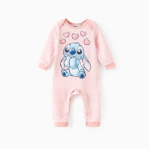 Disney Stitch Infant Baby Boy/Girl Character Striped Pattern Jumpsuit Cute Romper (Light Pink, 6-9 Months)