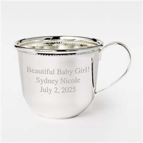 Engraved Silver Beaded Baby Cup