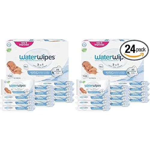 WaterWipes Sensitive+ Newborn & Baby Wipes,3-In-1 Cleans,Cares,Protects,99.9% Water,Unscented & Hypoallergenic,1440 Total,60 Count (Pack of 24)