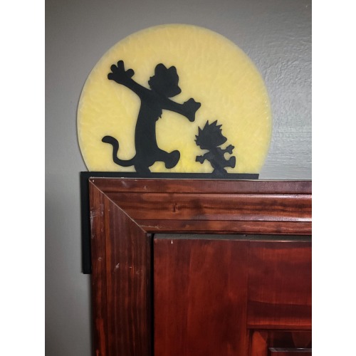 Calvin & Hobbes Inspired Glow-in-the-Dark Moon Door Topper – Playful Silhouette Décor