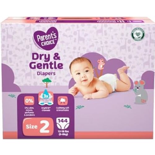 Parents Choice Dry & Gentle Diapers Size 2, 144 Count