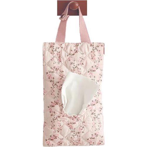 CEUTNIZ Quilted Baby Diaper and Wipes Pouch Portable Mommy Bag for Stroller Reusable Wipes Pouch with Lanyard for Casual Travel (Pink Flower)