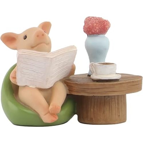 Mini Pig Figurine, Resin Home Decor, Lucky Animal Garden Statue for Micro Landscape