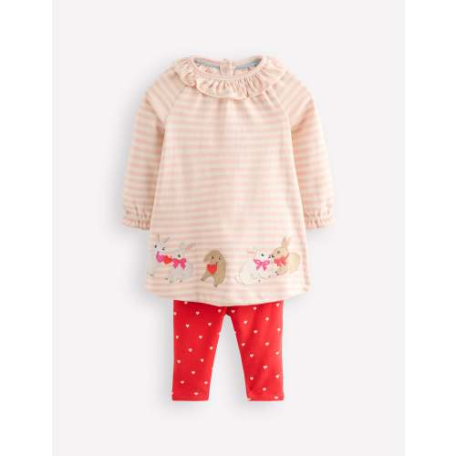 Jersey Logo Dress Set-Chalk Pink Bunnies