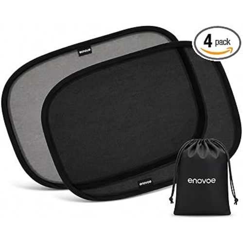 Enovoe Car Window Shades for Baby (4 Pack) - 21"x14" - Sun Shade Blocker, Cling - Glare Shield and UV Rays Protection for Your Child - Side Windows Screens for SUV- Mesh Window Shades for Car Baby