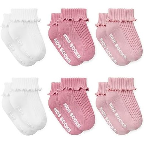 Zando Baby Girl Non-Slip Socks with Grippers - Toddler Ruffle Socks for Newborn Infant Toddler 0-6 Years
