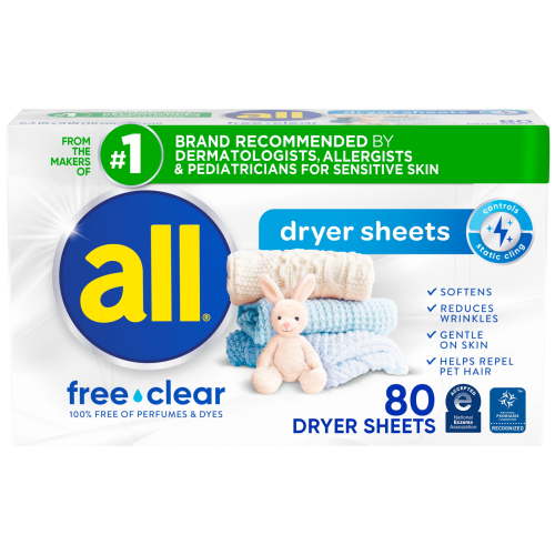 all Fabric Softener Dryer Sheets, 80 ct, Sensitive Skin, Free Clear