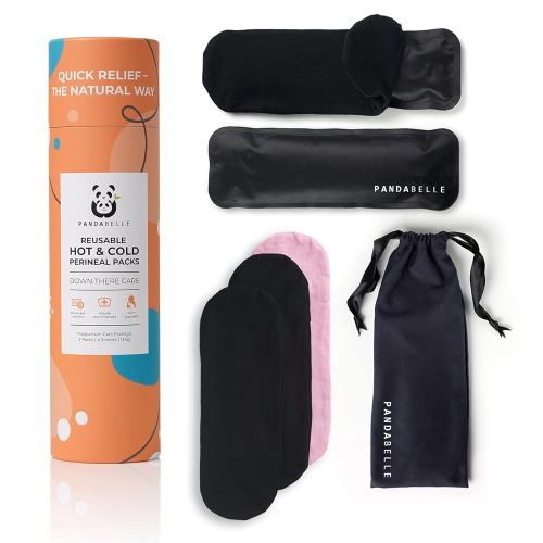 Hot & Cold Reusable Perineal Ice Pack with 4 Washable Cotton Sleeves & Carry Bag for Postpartum Perineal Pain, Hemorrhoids, C-Section Scar, Breastfeeding, Post-Waxing Hair Removal & More
