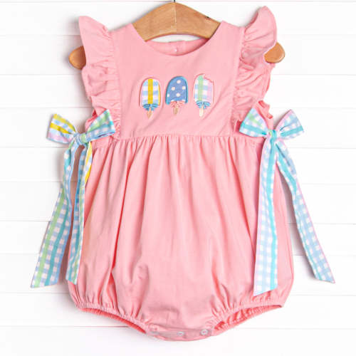 Pastel Popsicles Applique Bubble, Pink (6M)