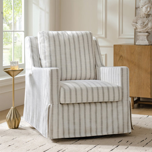 Beachcrest Home™ Wimberly 30" W Farmhouse Slipcovered Down-filled Swivel Rocking Chair with Pillow Back | Wayfair