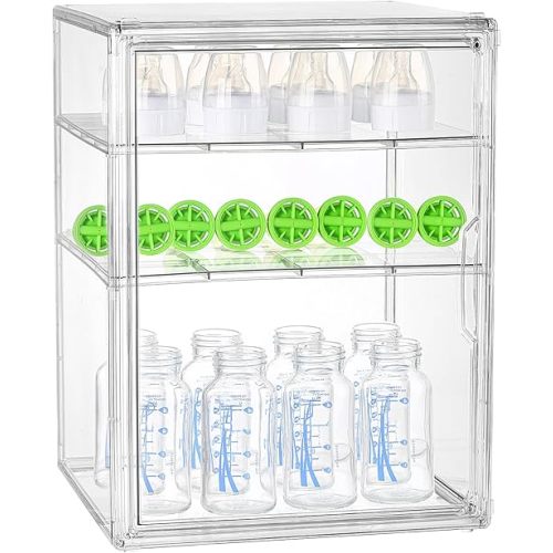 Baby Bottle Organizer Compatible with DR Brown Bottles, 3 Tiers Adjustable Clear Acrylic Bottles Storage Station Case for Dr. Brown's Natural Flow Anti-Colic Glass Baby Bottles 4oz