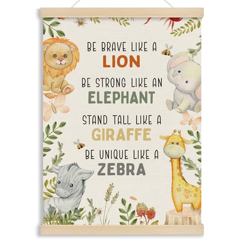 MOTERMATE Tropical Safari Nursery Wall Art Poster, Jungle Woodland Nursery Decor, Inspirational Canvas Poster Hanger Frame, Safari Baby Animal Nursery Wall Hanging Banner Decor for Classroom, 12x16 In