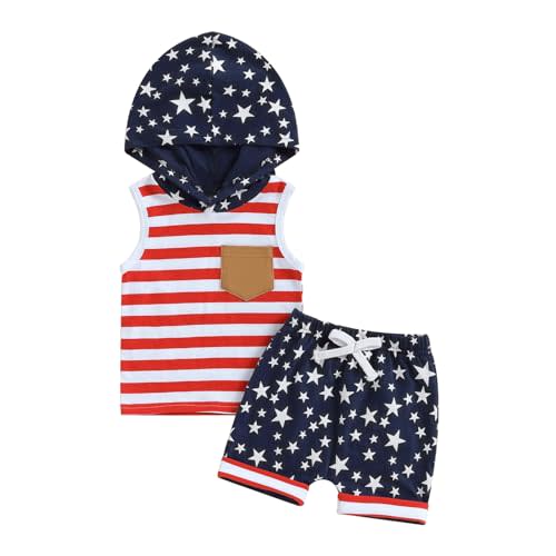 BemeyourBBs Toddler Baby Boy Summer Outfit Hooded Top with Pocket and Elastic Waist Shorts Set Infant Boy Clothes