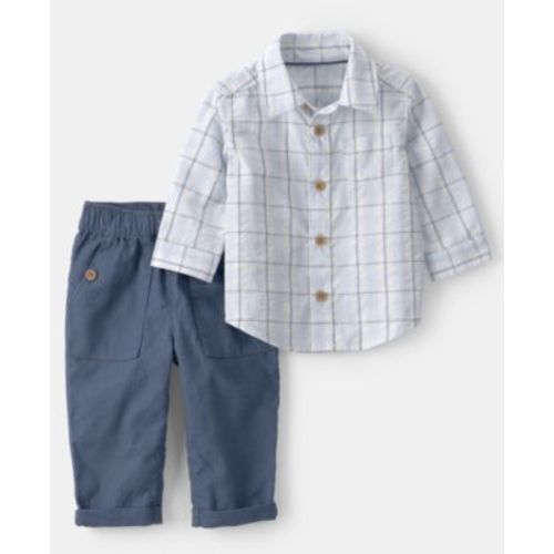 Baby Boys' Plaid Collared Shirt and Pants, 2-Piece Set