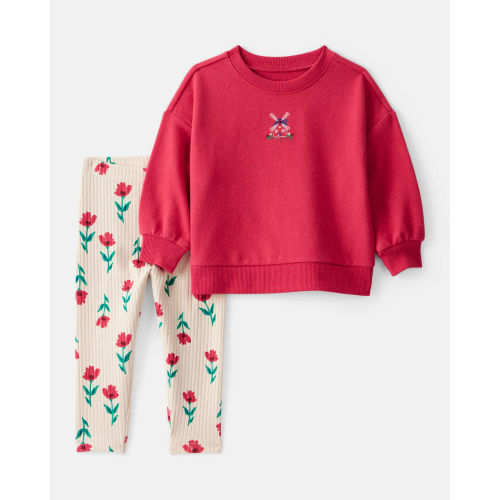 Baby Girl Floral Windmill French Terry Sweatshirt & Pant Set - Red - Carter's | Carter's