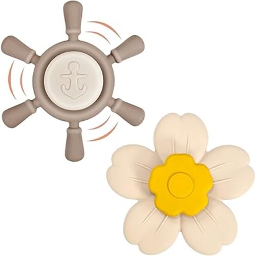 Suction Cup Spinner Toys | Baby Bath Toys for Kids Ages 1-3 | Suction Toys, Baby Toys, Sensory Toys for Car Travel, Table, Highchair, Window, Bathtub (Sand+Cream)