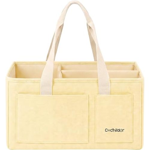 Cochildor Canvas Baby Diaper Caddy Organizer with Handle, Pale Yellow