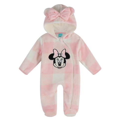Disney Clothes Baby Girls Pram One-Piece Featuring Minnie Mouse Design, Soft Hooded Cozy Outfit for Newborns & Infants, Sizes (0–9M)