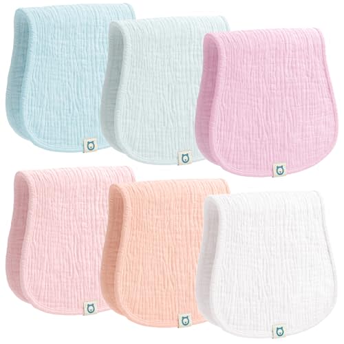ROMY RO Muslin Burp Cloths Set, 6 Pieces, 100% Organic Cotton Hand Washcloths for Baby Boys and Girls Extra Absorbent and Soft Burping Rags (Pastel - Multi Colored)