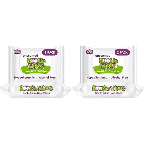 Boogie Wipes Natural Saline Nose Wipes for Kids and Babies, Unscented, 90-Count (Pack of 2)
