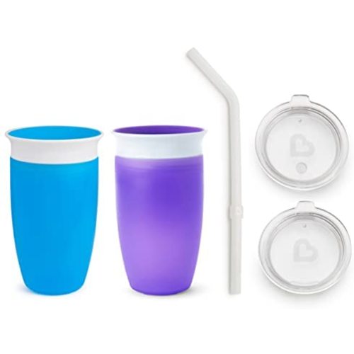 Munchkin Miracle 360 Sippy Cup, Blue/Purple, 10 Ounce, 2 Pack and 3pc Sipper and Straw Lid