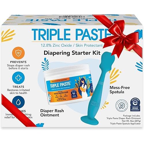 Triple Paste Diaper Rash Cream and Spatula Bundle - 8 oz Zinc Oxide Ointment and Spatula Treatment, Soothe and Prevent Rash with a Pediatrician-Recommended Hypoallergenic Formula
