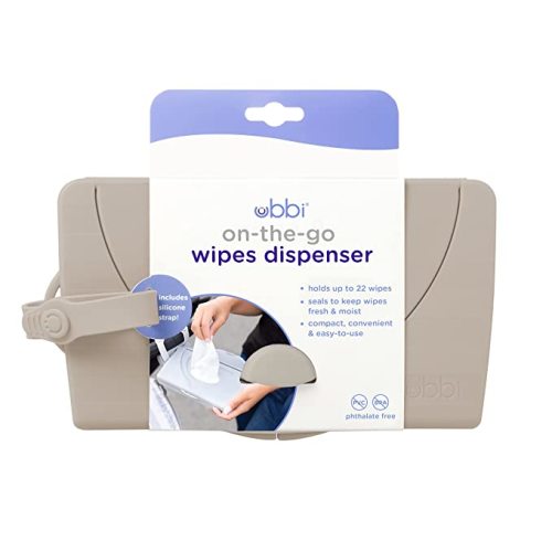 Ubbi On-the-Go Baby Wipes Dispenser, Portable Wipes Container for Travel, Diaper Bag Accessory Must Have for Newborns, Reusable Wipes Holder, Taupe - Taupe Wipes Dispenser
