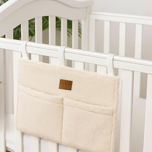 Adm&Eve Vintage Nursery Decor Hanging Diaper Caddy -Teddy Material large crib caddy Organizer for Baby Carrier, Stroller & Changing Table, Hanging Diaper Organizer attachment for Boys & Girls