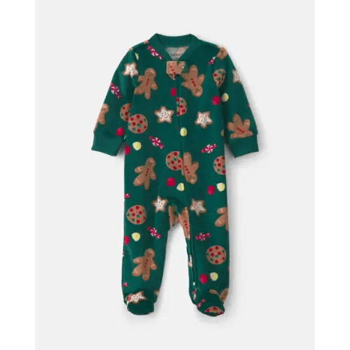 Baby Christmas Gingerbread 2-Way Zip DreamPlush Sleep & Play Pajamas - Green | Carter's