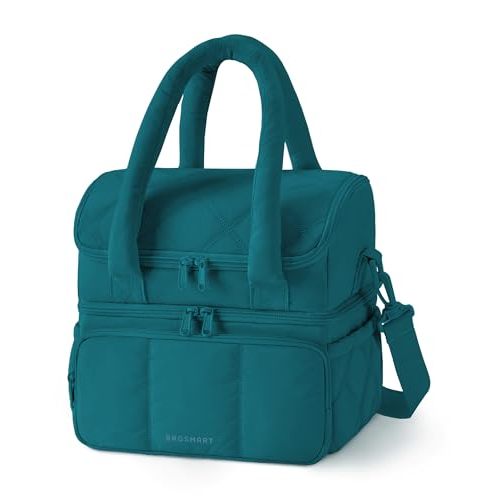 BAGSMART Lunch Bag Women, Double Deck Insulated Lunch Box, Teal | Puffer Lunch Tote, Leakproof, Durable & Reusable Large Lunch Cooler For Work Picnic Travel Meal Prep