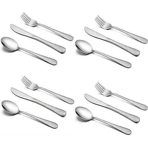 HaWare 12-Piece Toddler Kids Silverware Set, Stainless Steel Hammered Flatware Cutlery, Children Tableware Includes 4 Spoons&Forks&Butter Knives, Ideal for Preschooler, Dishwasher Safe