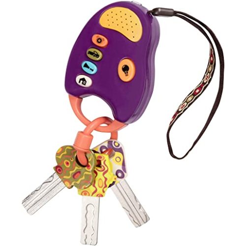 B. toys – Toy Car Keys – Key Fob with Lights & Sounds – Interactive Baby Toy – Pretend Keys for Babies, Toddlers – 10+ Months – FunKeys – Purple