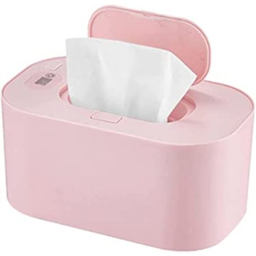 Baby Wet Wipes Warmer, Portable Diaper Wipes Heater Box, USB Charging Wipe Dispenser, Refillable Wipe Container for Home Car Travel (Pink)