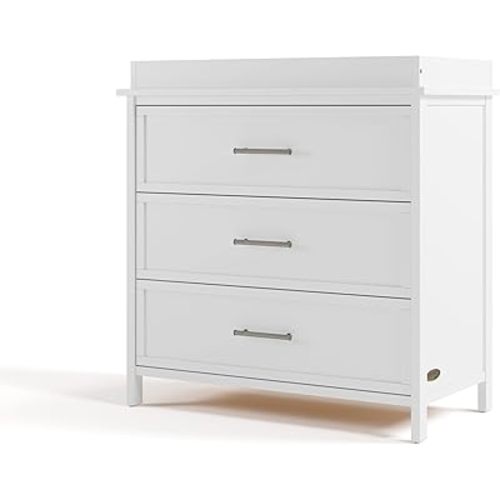 Graco Classic 3 Drawer Changing Table Dresser (White) - GREENGUARD Gold Certified Baby Dresser with Changing Table Top, Includes Interlocking Drawer System