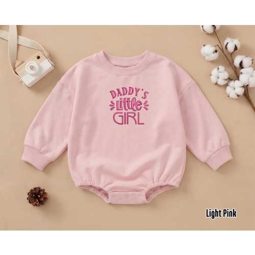 Embroidered Daddy's Little Girl Baby Sweatshirt Romper, Cute Pink Infant Bodysuit, Father's Day Gift, Cute Newborn Girl Outfit