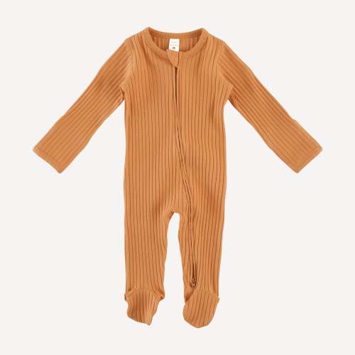 long sleeve two way zipper footie | caramel | organic cotton wide rib – kate quinn