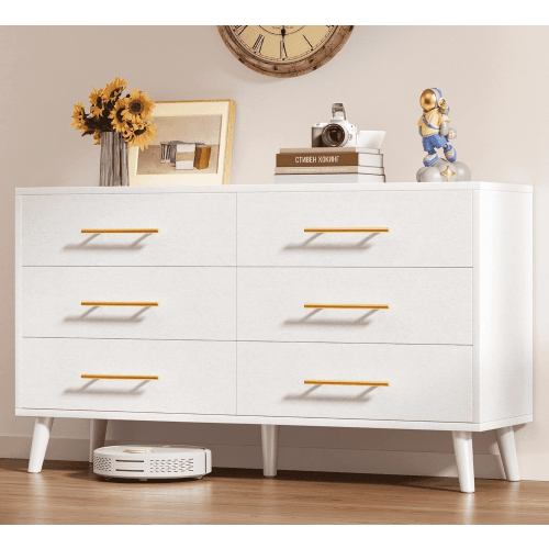 Noelse 6 Drawer Dresser with Metal Handles, Modern White Dresser Storage Cabinet for Bedroom Home