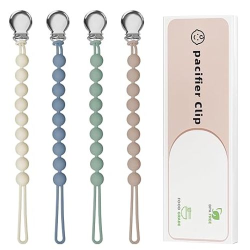 Pacifier Clips for Baby Boy- Loviomad Silicone Paci Clip for Philips Avent Soothie Binky Holder, Baby Newborn Essentials Shower Birthday Gift Round(4-Pack)