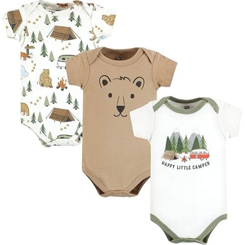 Hudson Baby Unisex Baby Cotton Bodysuits, Little Camper, 0-3 Months