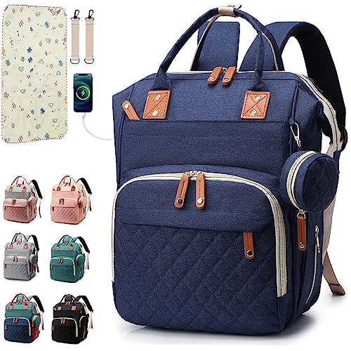 SHITIESHOU Diaper Bag Backpack Baby Bag, Baby Girl Boy Diaper Bag for Dad Mom with Pad, 16 Pockets, Pacifier Case, Large Diaper Bags Unisex for Travel (Blue)