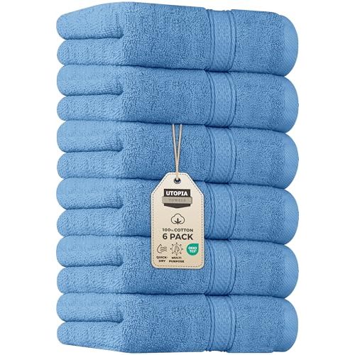 Utopia Towels 6 Pack Premium Hand Towels Set, 16 by 28 inches, 100% Ring Spun Cotton, Ultra Soft and Highly Absorbent 600GSM Towels for Bathroom, Gym, Shower, Hotel, and Spa, Electric Blue