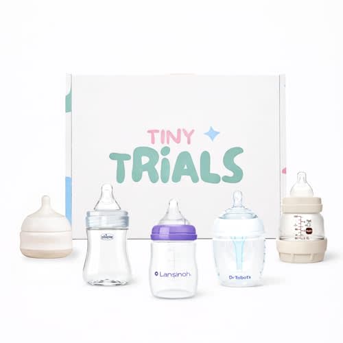 Baby Bottle Trial Pack Variety Box for Newborns & Infants – 5 Bottles Featuring Chicco, Dr. Talbot’s, MAM, Lansinoh & Babaloo – Anti-Colic, Breastfeeding-Friendly Baby Registry Gift, Tiny Trials