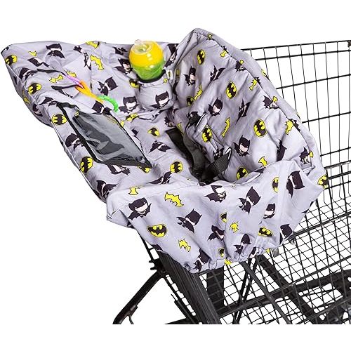 J.L. Childress DC Comics Batman Shopping Cart & High Chair Cover - for Baby, Kids, Toddler, Boy - Phone Holder and Toy Loops - Extra Large, Universal Grocery Cart Cover - Batman