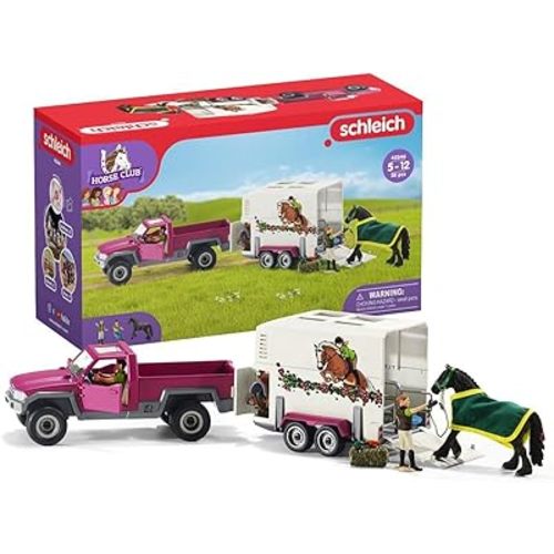 Schleich Horse Club — 38-Piece Toy Horse Trailer and Truck Playset with Horse, Rider Action Figure and Accessories, Detailed Animal Toys for Kids Ages 5+