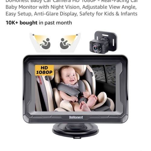 DoHonest Baby Car Camera HD 1080P - Rear-Facing Car Baby Monitor with Night Vision, Adjustable View Angle, Easy Setup, Anti-Glare Display, Safety for Kids & Infants