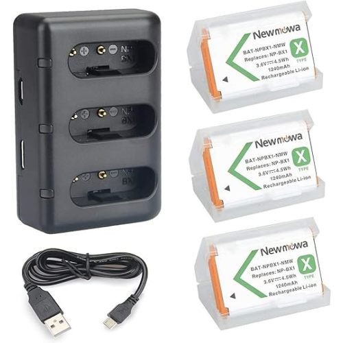 NP-BX1 Newmowa Replacement Battery (3-Pack) and 3-Channel USB Charger Set for Sony NP-BX1 and Sony DSC-RX100,DSC-RX100 II,DSC-RX100M II,DSC-RX100 III,DSC-RX100 IV,DSC-RX100 V/VII,ZV-1,ZV-1 II,ZV-1F