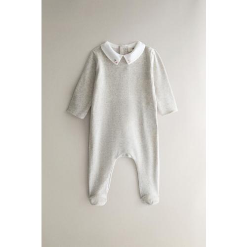 BABY VELOUR FOOTED ROMPER - Gray marl | ZARA United States