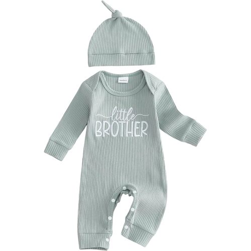 allshope Newborn Baby Boy Fall Outfit Romper Lil Bro Embroidery Long Sleeve Jumpsuit Bodysuit Infant Winter Clothes