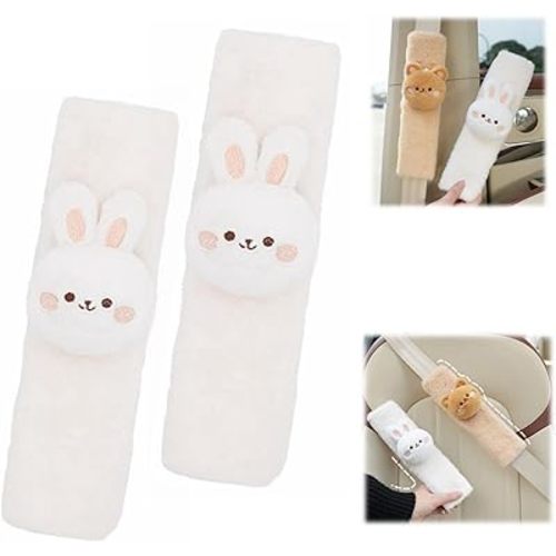 Cute Soft Car Seat Belt Covers Soft Plush Seat Belt Pads for Cars 2 PCS Seat Strap Shoulder Neck Cushion Protector Backpack Straps Car Decoration Accessories for Women Children (White(Bunny))
